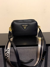 PRADA Milano Black Pebbled Zip Crossbody Bag ...