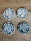 Qty 4 Barber Half Dollars - 1895 1909 1912 1912 - 90% Silver - Circulated - Worn