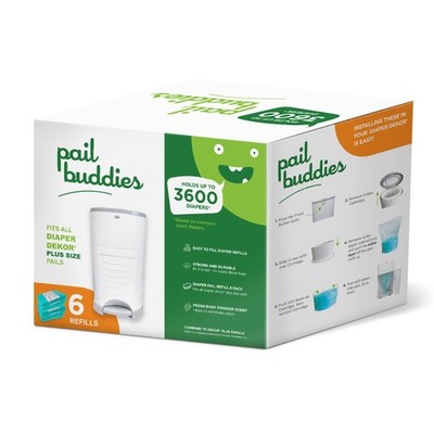 Diaper Pail Refills | 6 Count Value Pack Holds 3,600 Diapers | with Dekor Plu...