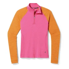 $120 Smartwool Women's Classic Thermal Base Layer 1/4 Zip Top-Power Pink-XSmall