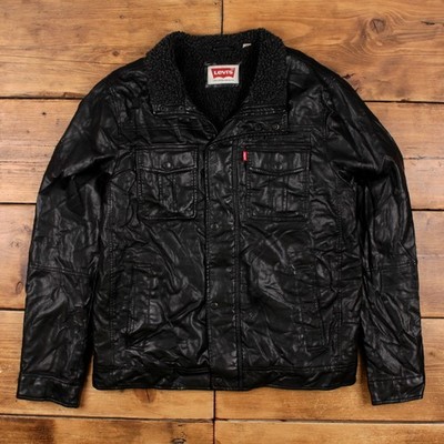 Vintage Levi's Kunstlederjacke M Red Tab Sherpa gefüttert schwarz