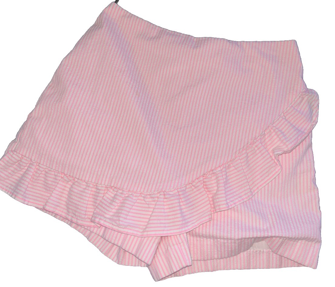 Lilly Pulitzer Women 00 Faye Skort Pink White Seersucker Stripe Ruffle Preppy