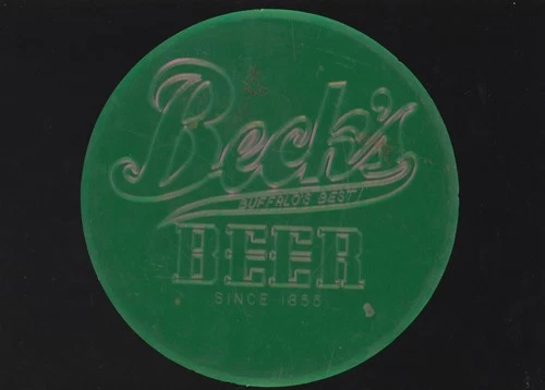 VINTAGE ROUND  BECKS BEER BUFFALO NY HARD PLASTIC SIGN 8" WIDE