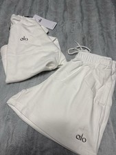 ALO White 2-Piece Sweatsuit Set Crew Neck Sweatshirt Pants Women s S