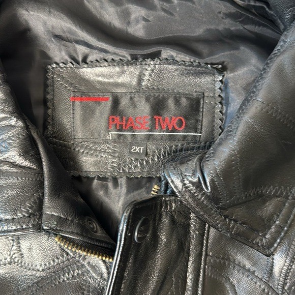 Phase Two Mens Black Leather Patchwork Bomber Jac… - image 3