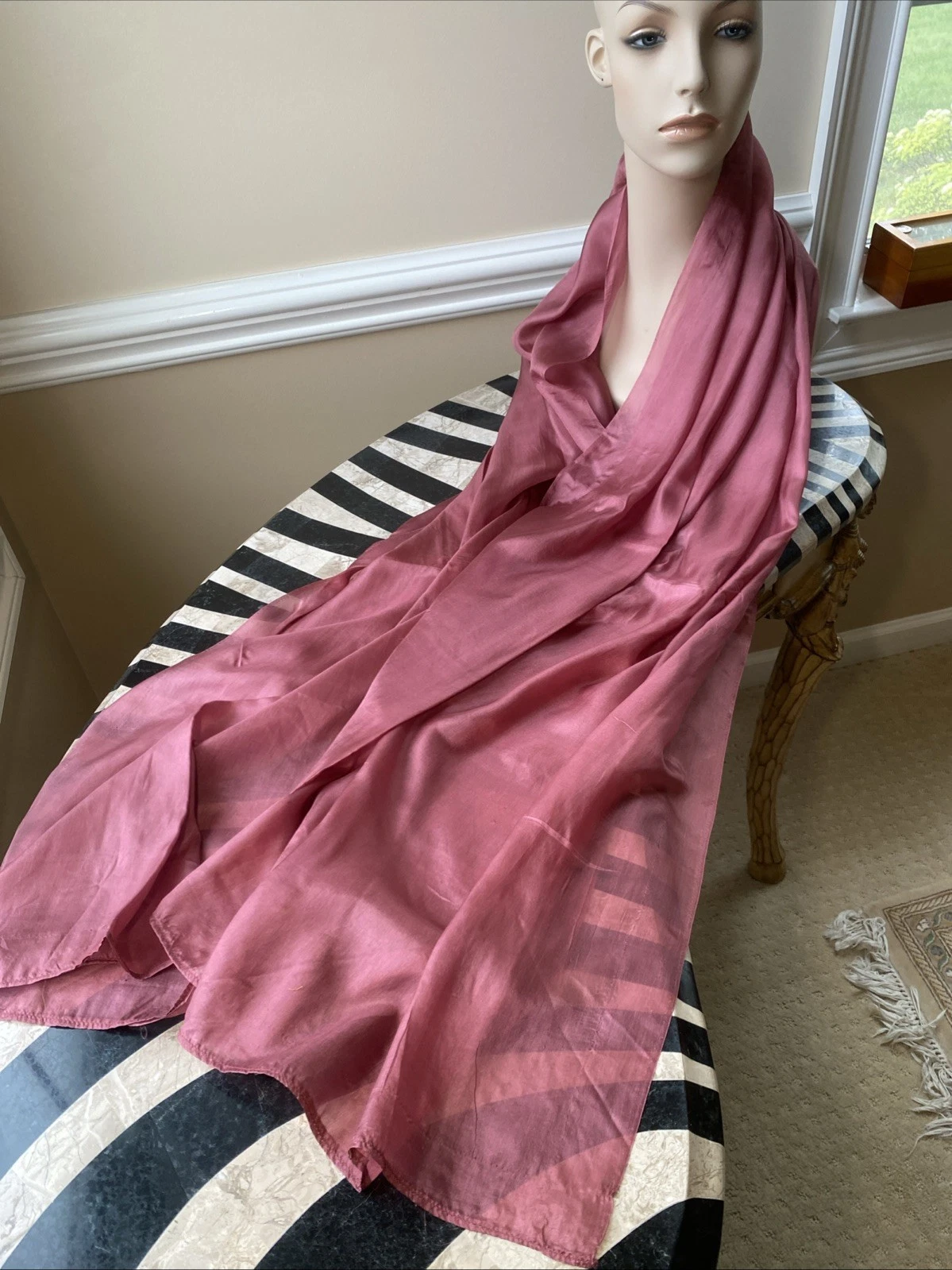 Vintage Sheer Silk Scarf Large Pink Pashmina 82x34” Boho Festival Indie Fairy