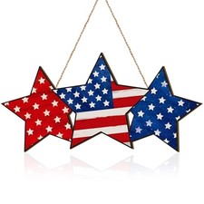 4th of July Hanging Door Sign Wooden Independence Day Decorations Patriotic A