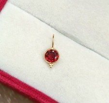 18K Solid Gold Charm, Natural Round Garnet Charm Handmade Necklace Pendant