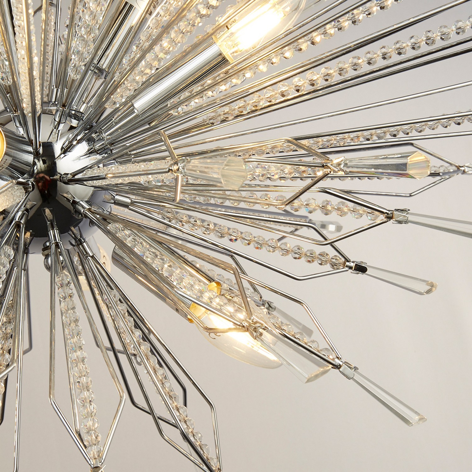 8 Lights Chrome Ceiling Fitting Pendant Light with Clear Glass Beaded Details