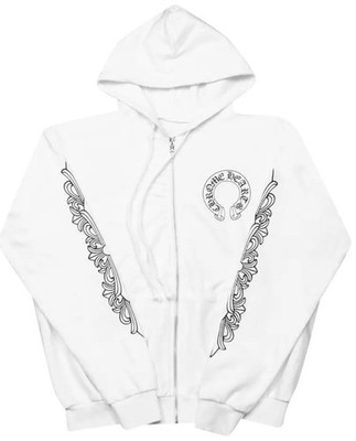 Chrome Hearts White Full Zip Hoodie Men S Cotton Graphic Print Hooded