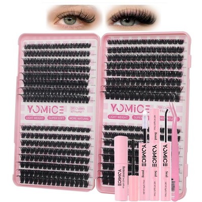 Yomice Fluffy Einzelwimpern Set 80+120+150+200D Cluster Lashes Schwarz 