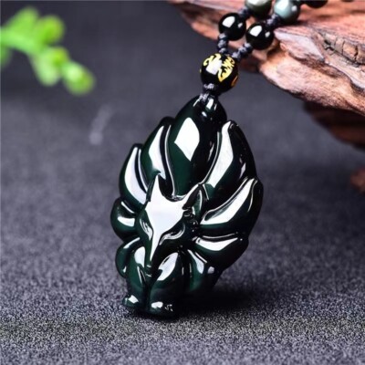 Natural black Obsidian Flash Fashion Fox Shape Pendant 42*32*16mm