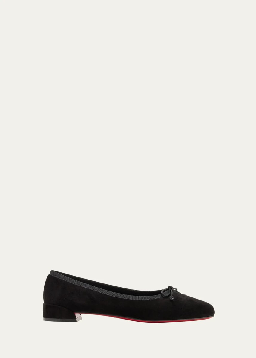 Christian Louboutin Z3580 Sweetie Suede Bow Red Sole Ballerina
