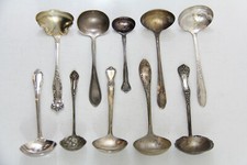 LOT DE 10 COUVERTS DE SERVICE EN ARGENTERIE LOUCHES GRAVY VINTAGE ARTISANAT RÉUTILISATION RÉUTILISABLE