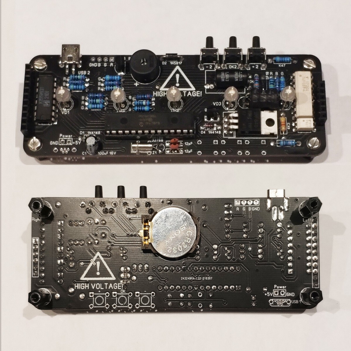 Nixie Clock IN-14 & IN-19 RGB Backlight Assembled *Alarm, USB