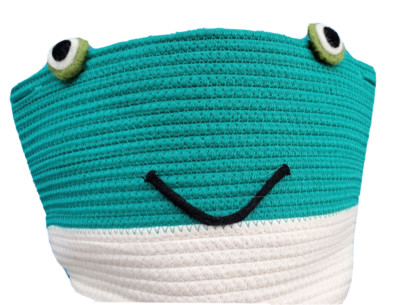 Round Cotton Rope Storage Basket Frog Decorative Basket  12 inches x 9inches New