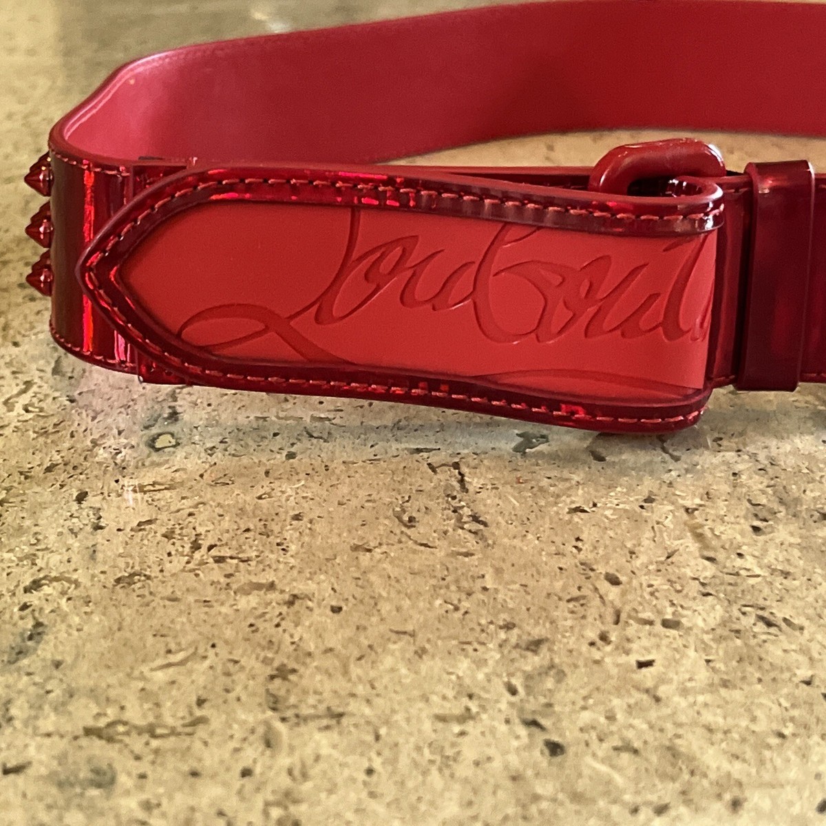 美品 Christian Louboutin ロゴ ベルト ブラック/レッド CL Logo - Belt - Calf leather - Black - Christian Louboutin