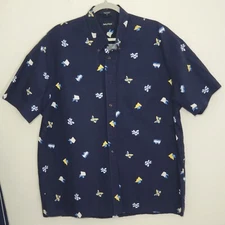 VINTAGE Nautica Button Down Shirt NAUTICAL FLAGS All Over Print Mens L Tall