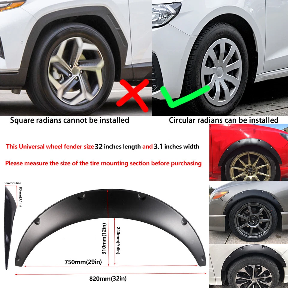 For Volkswagen Golf MK5 MK6 MK7 Universal Fender Flares Wheel Arches 32"4Pcs - Image 2 of 4