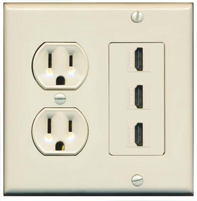 RiteAV 3 Port HD 2.0 Decorative Wall Plate Round Outlet [Light-Almond]