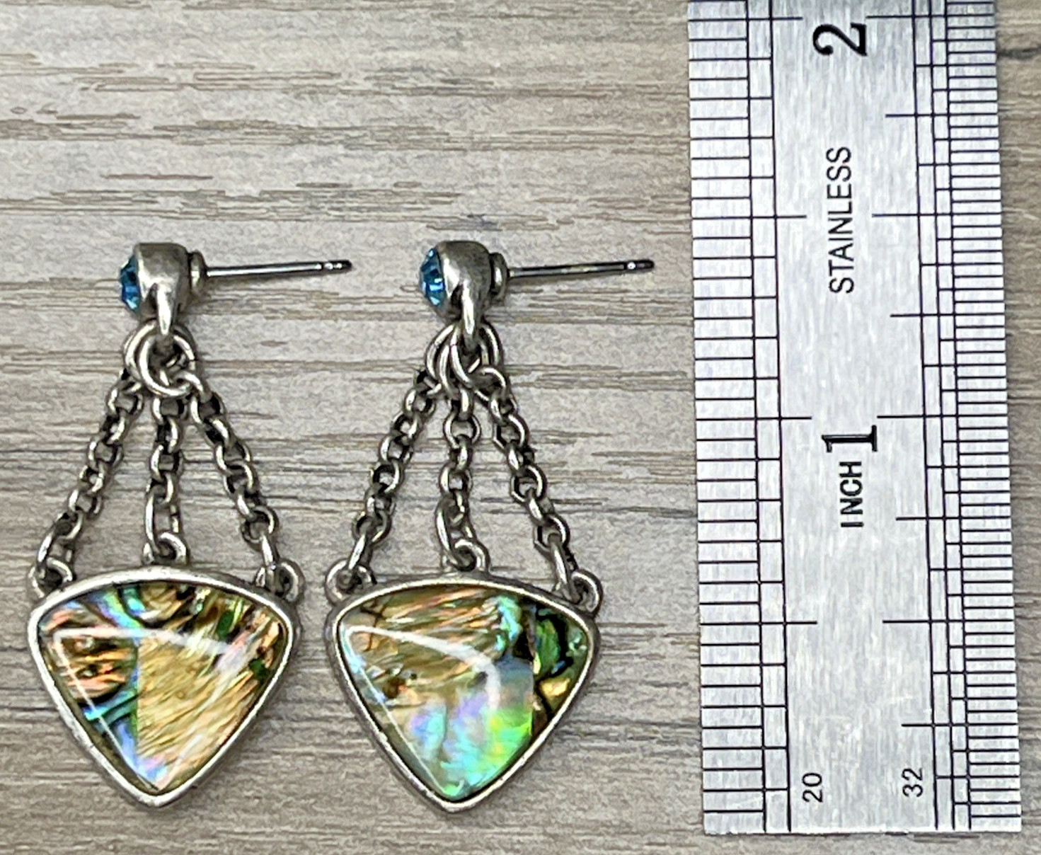Abalone Shell Triple Chain Dangle Post Earrings B… - image 5