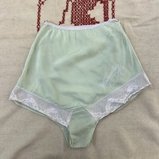 Vintage 1930s Mint Green Rayon Shorts Wednesday Embroidery Lace Trim HighWaist