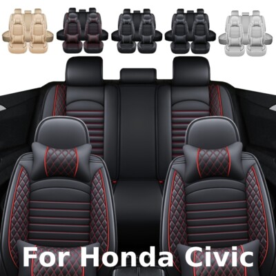 For Honda Civic Car 5 Seat Covers Full Set PU Leather Chair Cushion Pad 4 Season