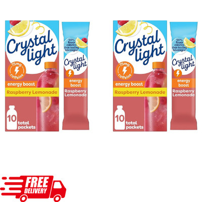Crystal Light Raspberry Lemonade Energy Boost Drink Mix, 10 ct On-the-Go-Packets