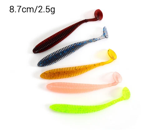 40 pezzi esche da pesca a coda di pagaia a costine trota basso plastica morbida esca