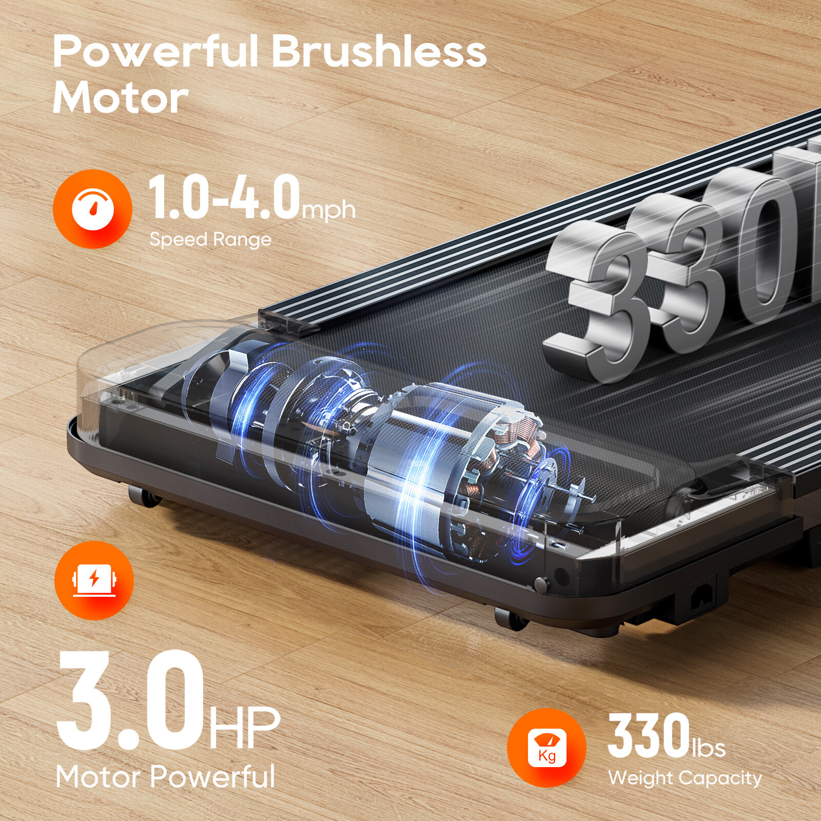 3.0HP Under Desk Treadmill Walking Pad Incline Running WirelessRemote 4Mph 330Lb