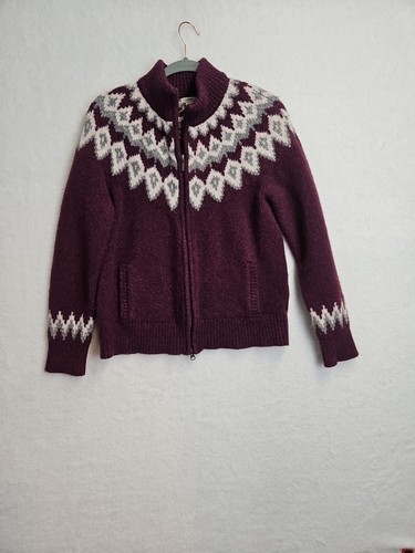 Pull Cardigan L.L. Bean 100% Laine Mouton - Taille M/L, Noir/blanc/gris, Occasion Très Bon état