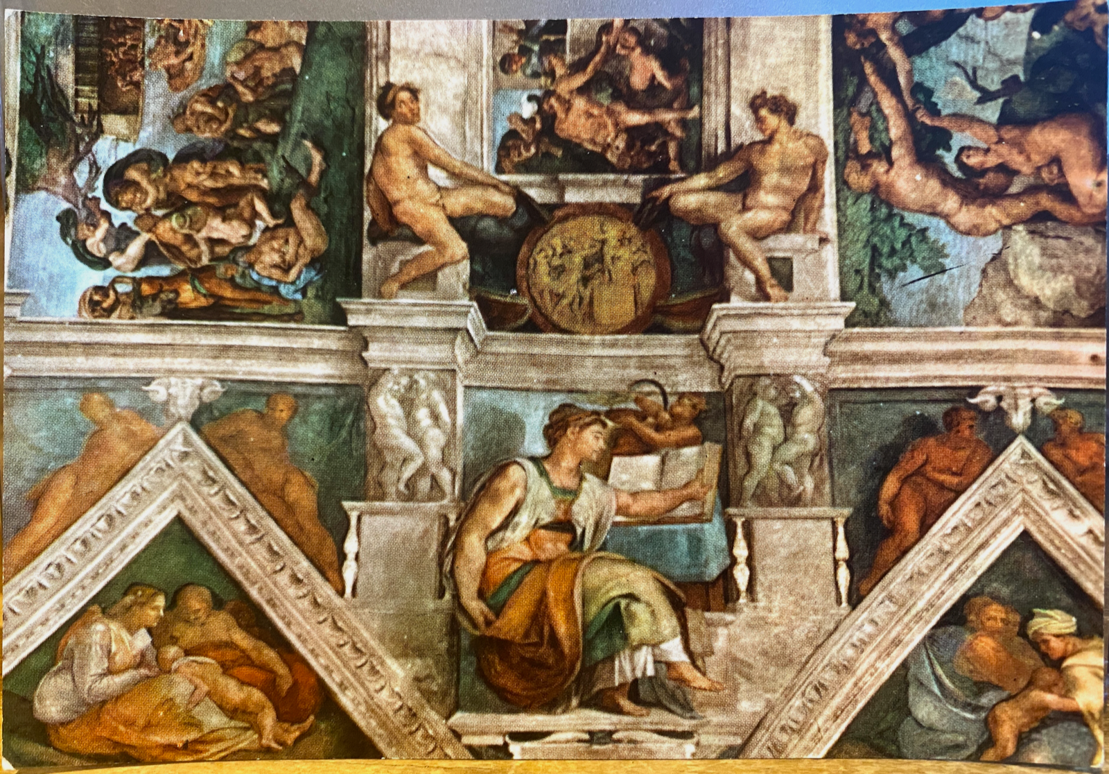 Michelangelo Sistine Chapel Ceiling Coffer Detail Art Postcard Vatican Rome