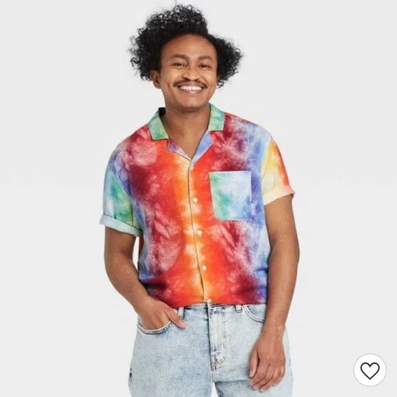 Pride Gender Inclusive Adult Tie-Dye Rainbow Button-Down Camp Shirt Size XS  NWT | eBay
