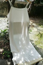 Damen Baumwolle Unterkleid Spitze Stickerei Saum Riemchen Kleid Petticoat`