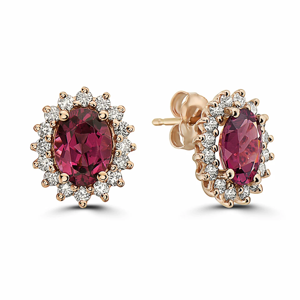 Pendientes Piedra Natal Oro Rosa 14K Rodolita Granate Diamante Desnudo 1,99 quilates Foto 3 de 4