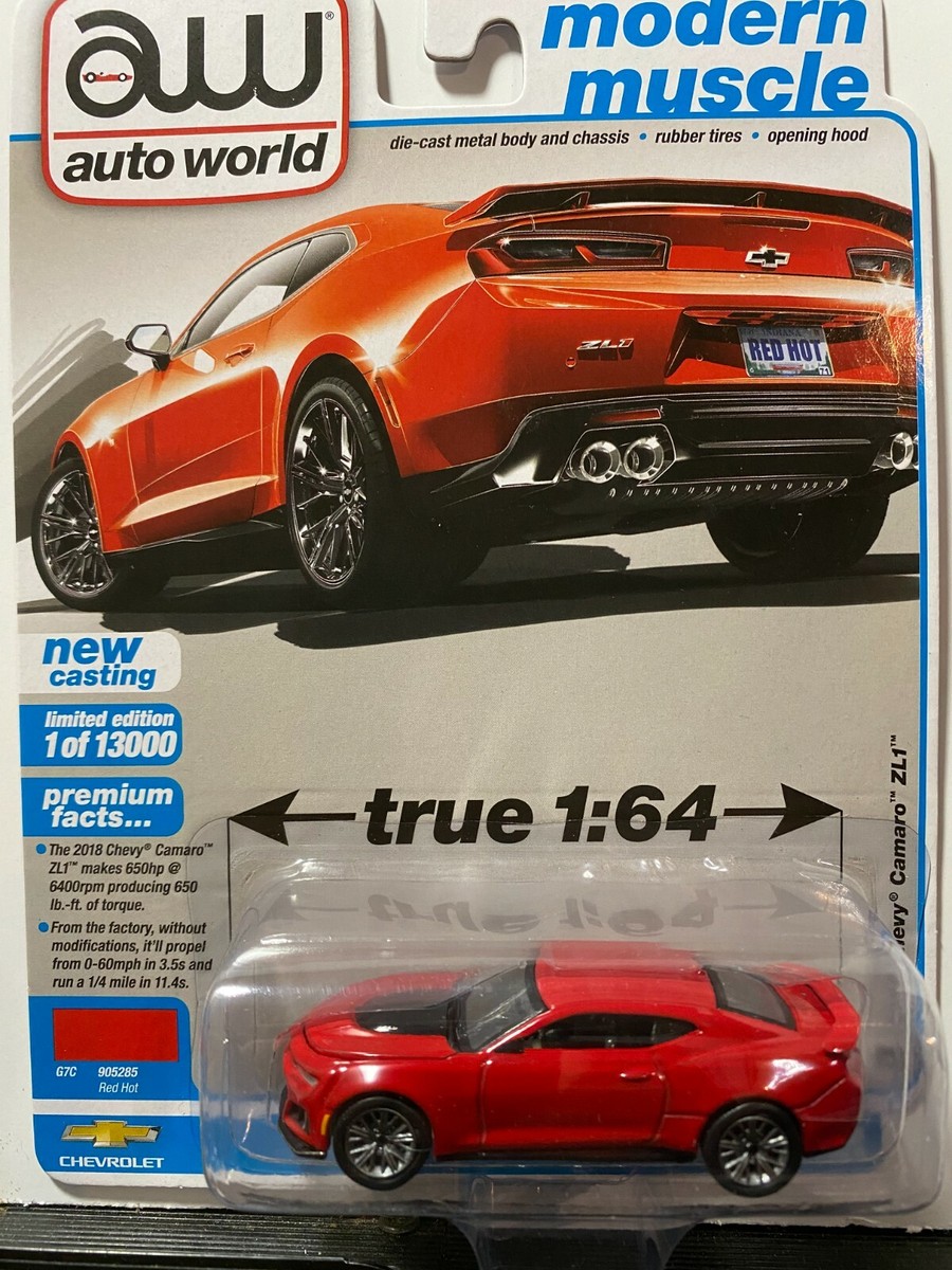 オートワールド　2018　シボレー　カマロ　ZL1　1/64　赤 1/64 AUTO WORLD MODERN MUSCLE 2018 CHEVROLET CAMARO ZL1 RED