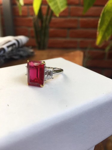 AAA 5.50 Ct Natural Ruby Diamond Wedding Beautiful Ring 14K Solid White Gold - Picture 2 of 5