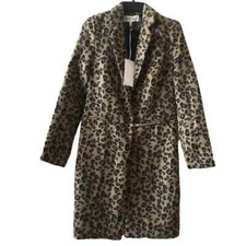 Kendall & Kylie Leopard Front Snap Coat Tan Xs Nwt Cream Brown Animal Print