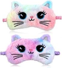 2 Pcs Sleeping Mask for Kids/Women/Men Soft Fluffy Plush Comfort Cute Animal Cat