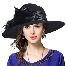 VECRY Ladies 100 Wool Felt Feather Cocktail British Formal Party Hat Medium