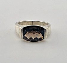 925 Sterling Silver Smoky Quartz Ring Size 8 Minimalist Unisex Statement Jewelry