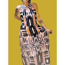 House of CB ~ Pink, Black, & White Ikat Print Maxi Dress ~ Size 16