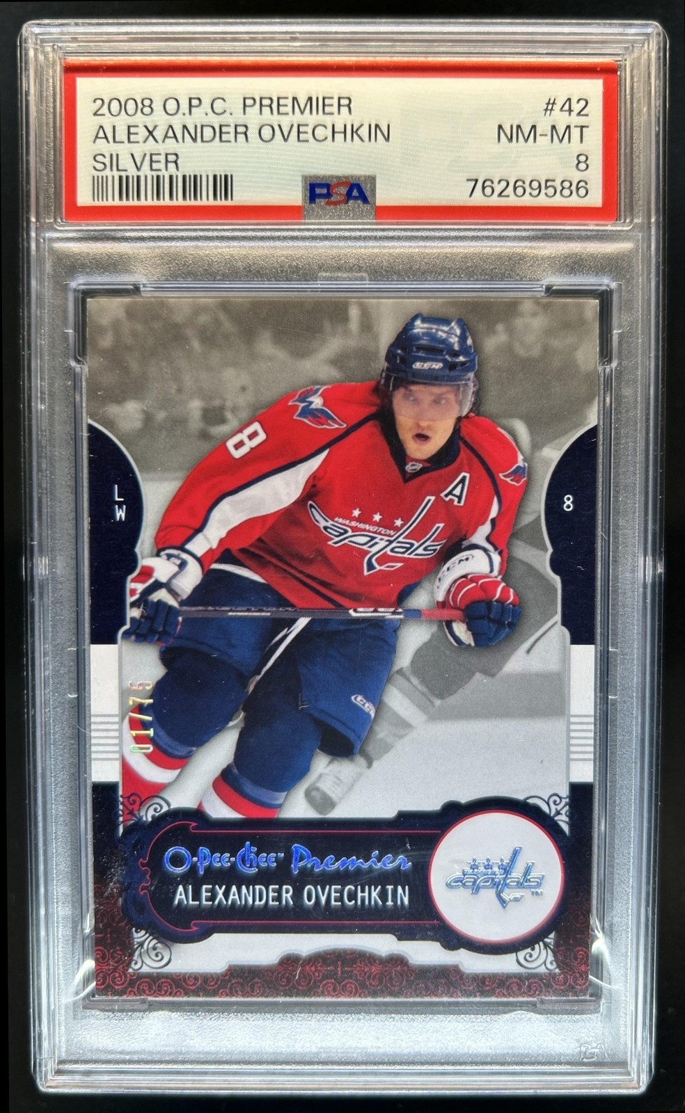 2008-09 O-Pee-Chee Premier Alexander Ovechkin Silver #/75 Capitals PSA 8