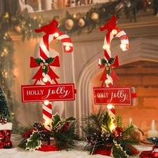 Metal Merry Christmas Sign with LED Light Battery Operated with Timer Christm...