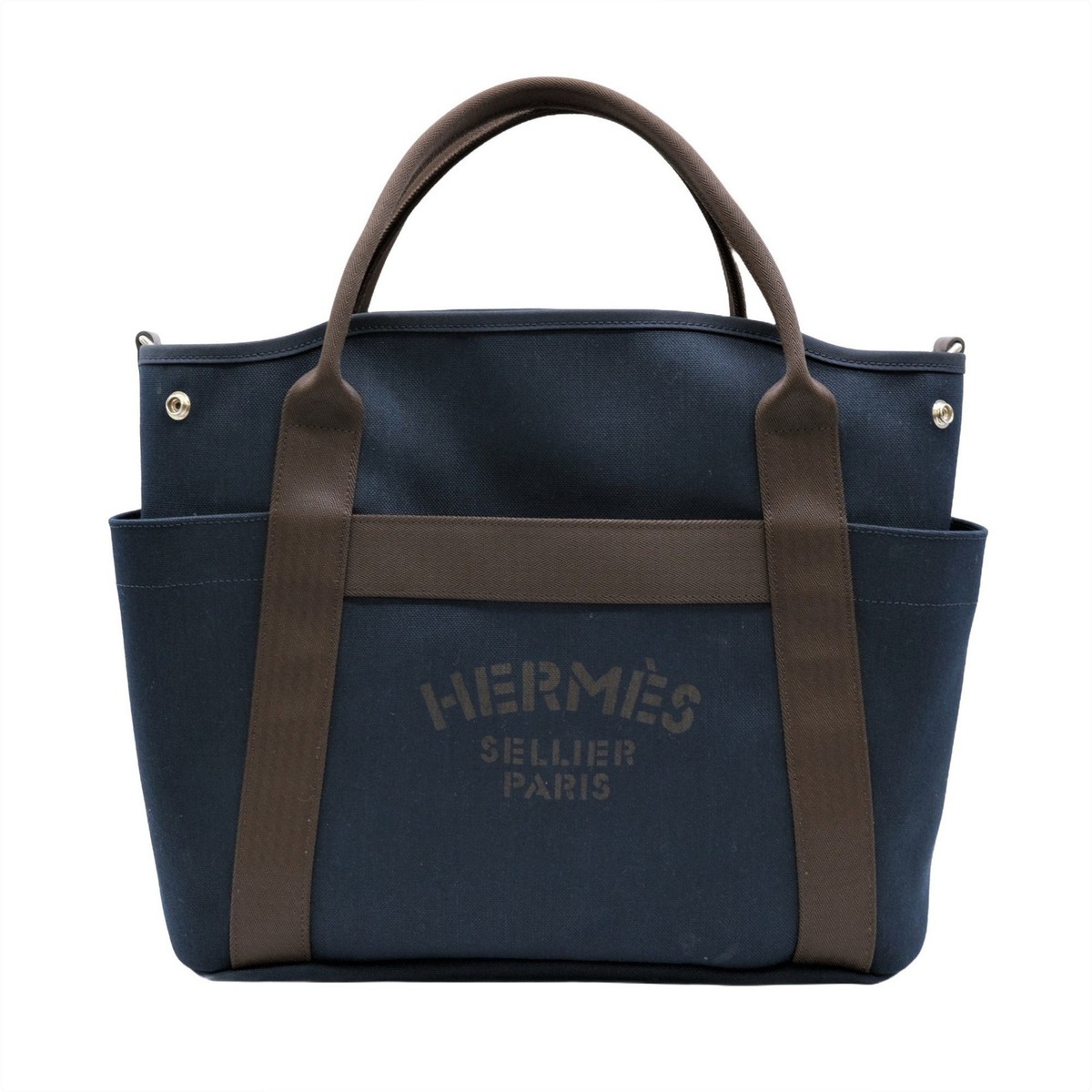 HERMES Hermes Sac de Pansage Groom Handbag Tote Canvas Navy