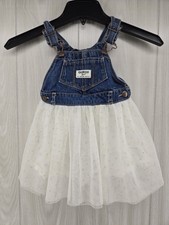 OshKosh B gosh 24M Girls Denim Overall Dress Tulle Skirt Blue Gold Sparkle