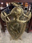 Vintage brass coat of arm knights shield wall plaque large piece 28" tall — photo 1
