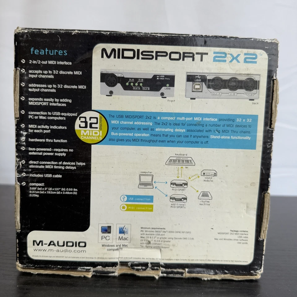 M-Audio USB Midisport 2x2 MIDI Interface 2 In 2 Out USB MIDI Interface New NIB - Image 3 of 4