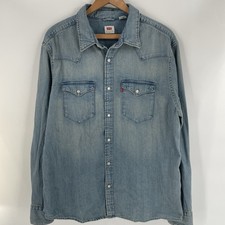 Levi's Denim Pearl Snap Shirt Mens Size L - Western Chambray Button Up Shirt