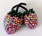 VINTAGE WEISS DOUBLE STRAWBERRY FRUIT RHINESTONES BROOCH COSTUME JEWELRY PIN